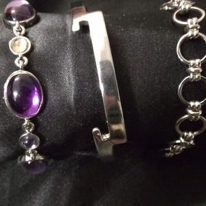 3 Silverstone and purple bracelets